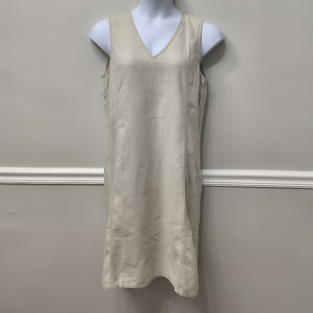 Calvin Klein 100% Linen Women's Size 12  Cream Sleeveless Sheath Dress  Boho